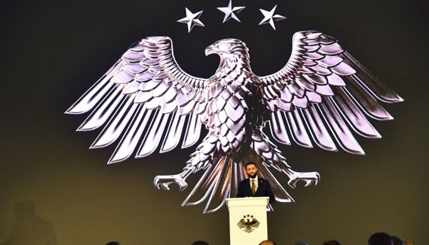 أحمد الشرع خلال حفل إشهار الهوية البصرية السورية الجديدة