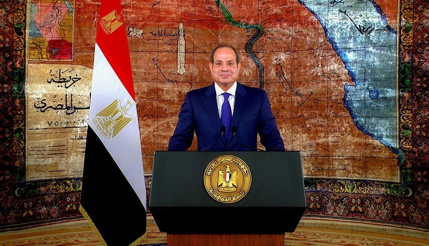 الرئيس المصري عبد الفتاح السيسي خلال إلقاء كلمته اليوم (إكس)